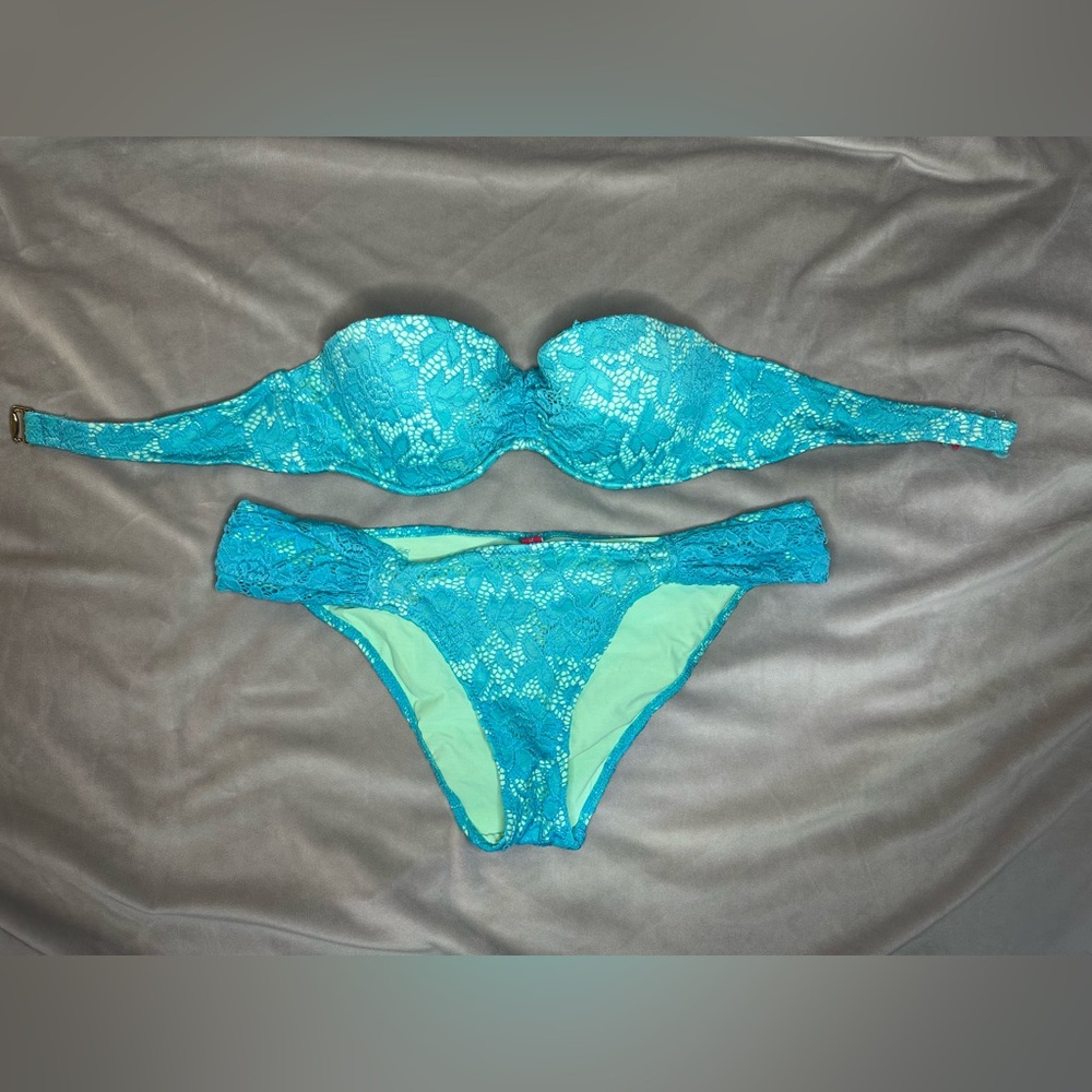 Victoria Secret Turquoise Lace Bandeau Bikini Set - Women's Swim
